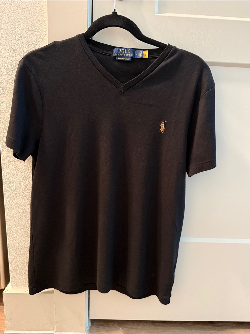 Polo by Ralph Lauren Men’s Black V-Neck Tee with Embroidered Pony